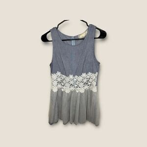 Anthropologie A’reve Blue Denim Lace Detail Tank Small